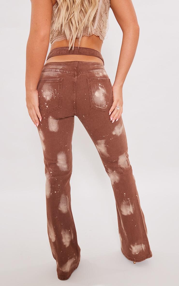 Brown Splatter Cut Out Waistband Flared Jeans Product Image