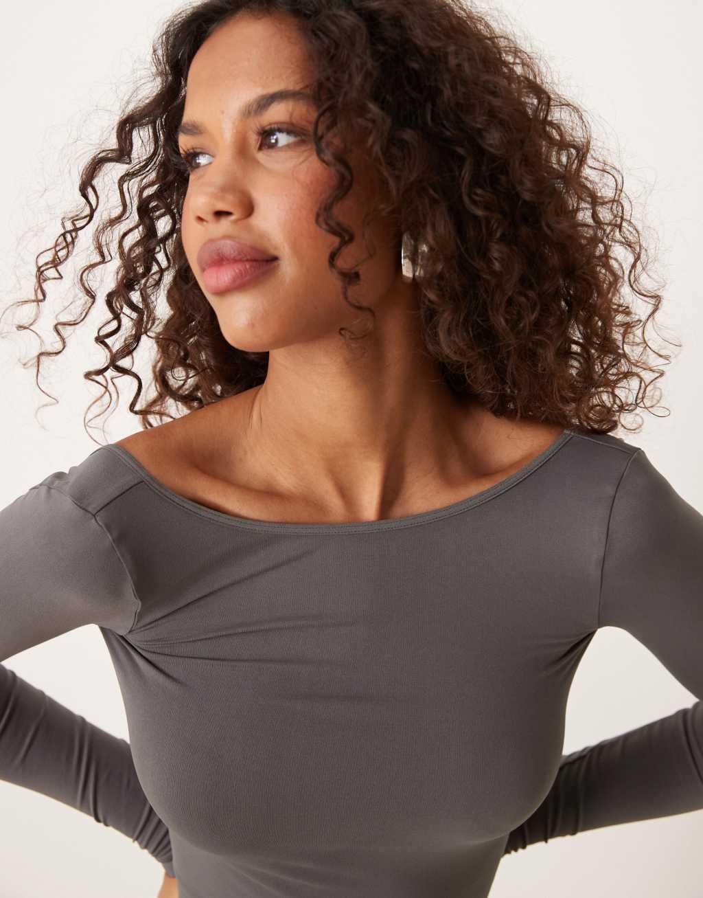 Free People low back seamless long sleep top in gray Product Image