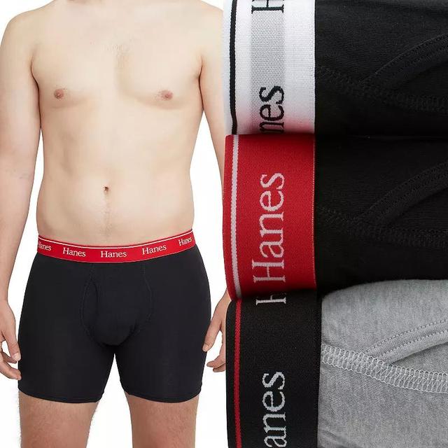 Hanes Originals Ultimate Mens Boxer Brief Underwear, Moisture-Wicking Stretch Cotton, Assorted Solids, 3-Pack Black Grey S Product Image