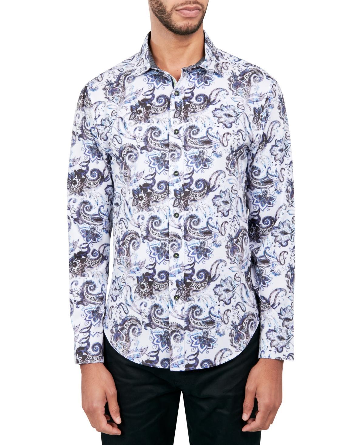 Society of Threads Mens Regular-Fit Non-Iron Performance Stretch Paisley Button-Down Shirt - White Product Image