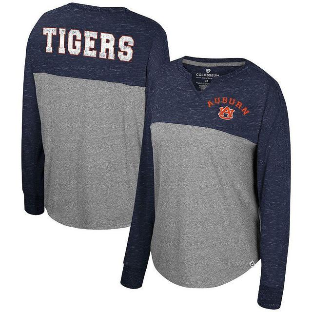 Womens Colosseum Heather Gray/Navy Auburn Tigers Jelly of the Month Oversized Tri-Blend Long Sleeve T-Shirt Product Image