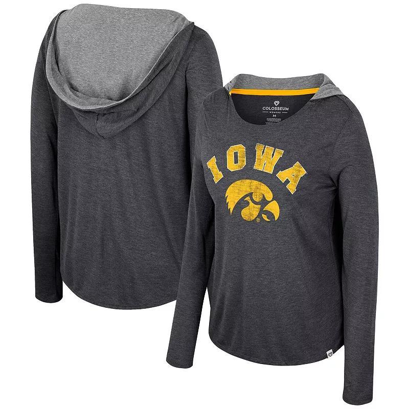 Womens Colosseum Iowa Hawkeyes Distressed Heather Long Sleeve Hoodie T-Shirt Product Image