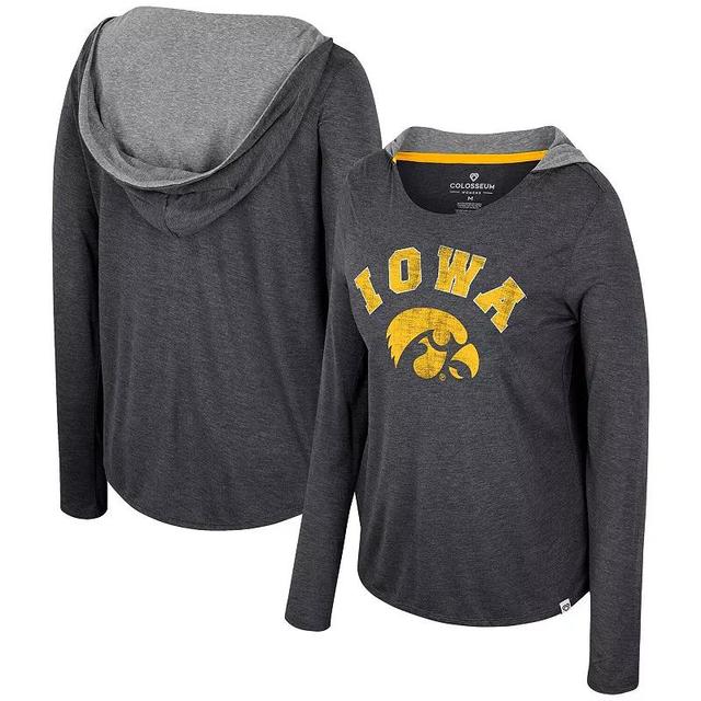 Womens Colosseum Black Distressed Iowa Hawkeyes Heather Long Sleeve Hoodie T-shirt Product Image