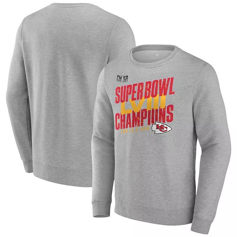 Mens Fanatics Branded Heather Gray Kansas City Chiefs Super Bowl LVIII Champions Iconic Victory Crewneck Pullover Product Image