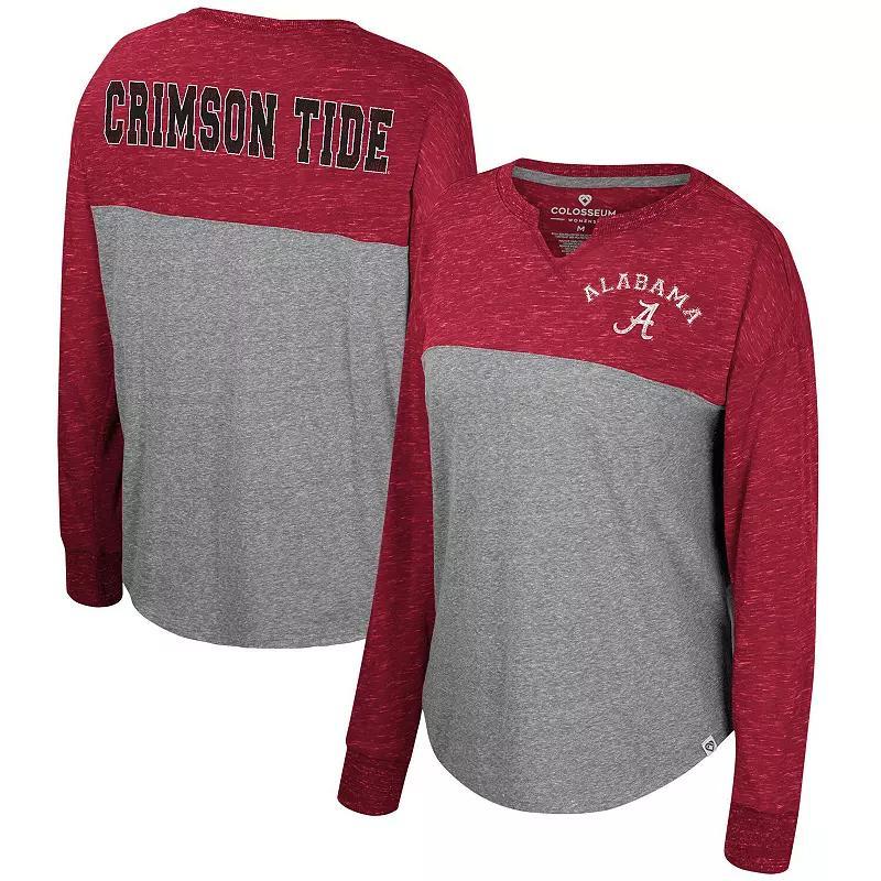 Womens Colosseum Heather Gray/Crimson Alabama Crimson Tide Jelly of the Month Oversized Tri-Blend Long Sleeve T-Shirt Product Image