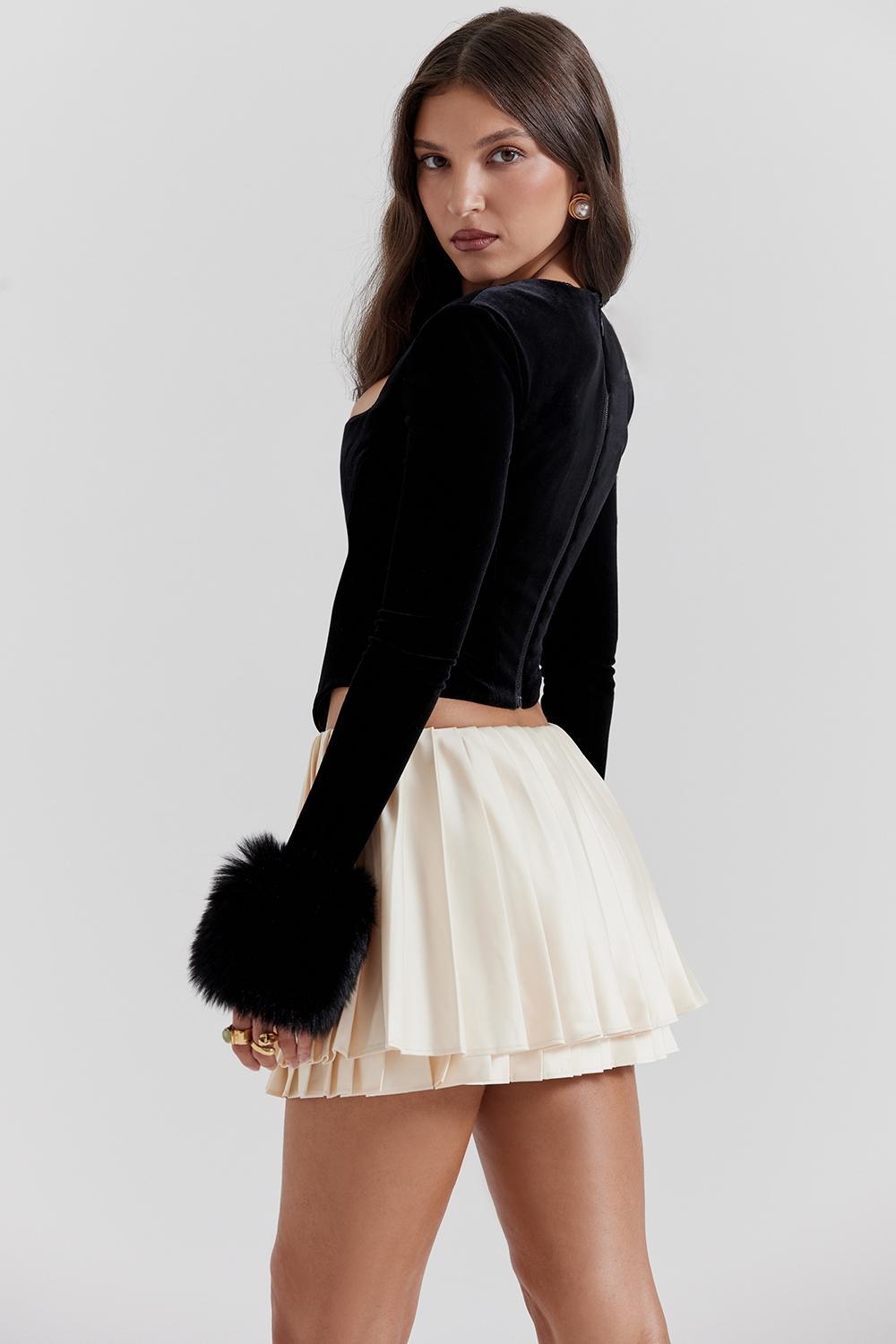 Emira Ivory Pleated Mini Skirt Product Image