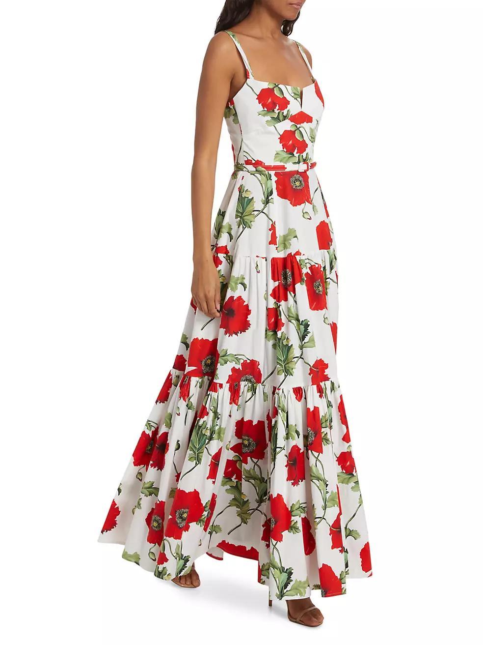 Poppies Stretch-Cotton Belted Tiered Maxi Dress Product Image