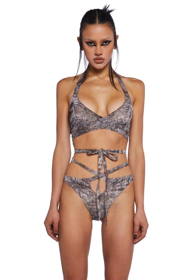 Darker Wavs Map Print Mesh Wrap Lingerie Set - Multi Product Image