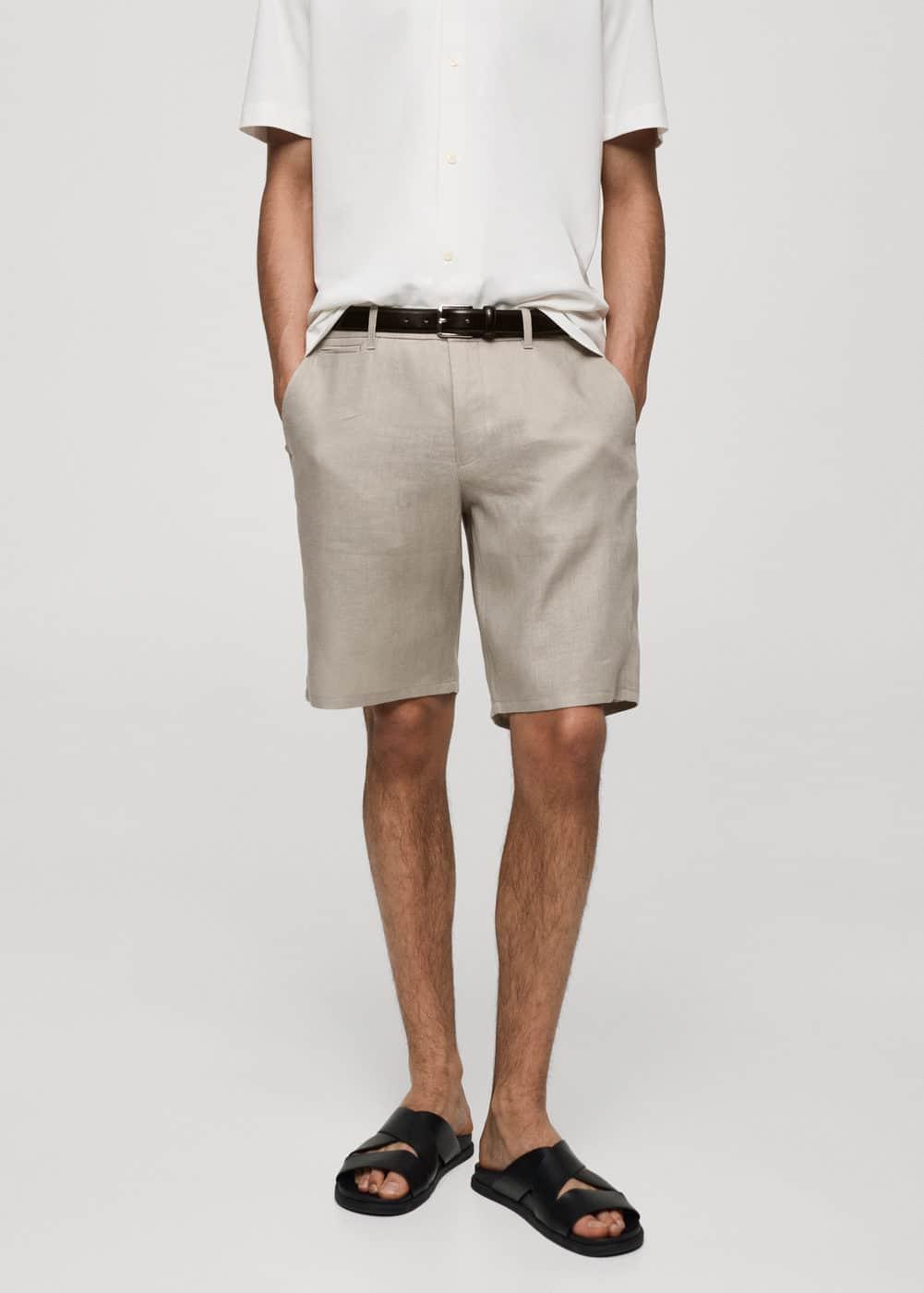 MANGO MAN - Slim fit 100% linen Bermuda shorts medium brownMen Product Image