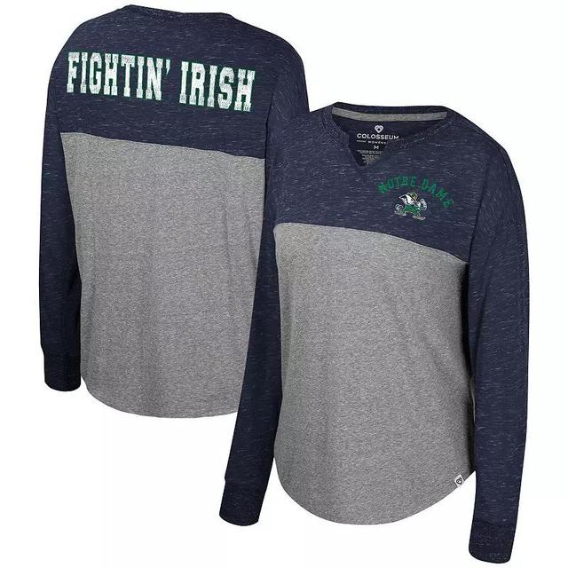 Womens Colosseum Heather Gray/Navy Notre Dame Fighting Irish Jelly of the Month Oversized Tri-Blend Long Sleeve T-Shirt Product Image