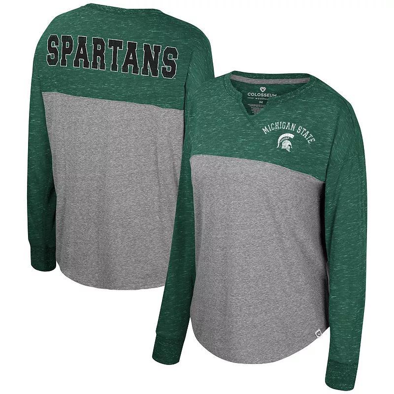 Womens Colosseum Heather Gray/Green Michigan State Spartans Jelly of the Month Oversized Tri-Blend Long Sleeve T-Shirt Product Image