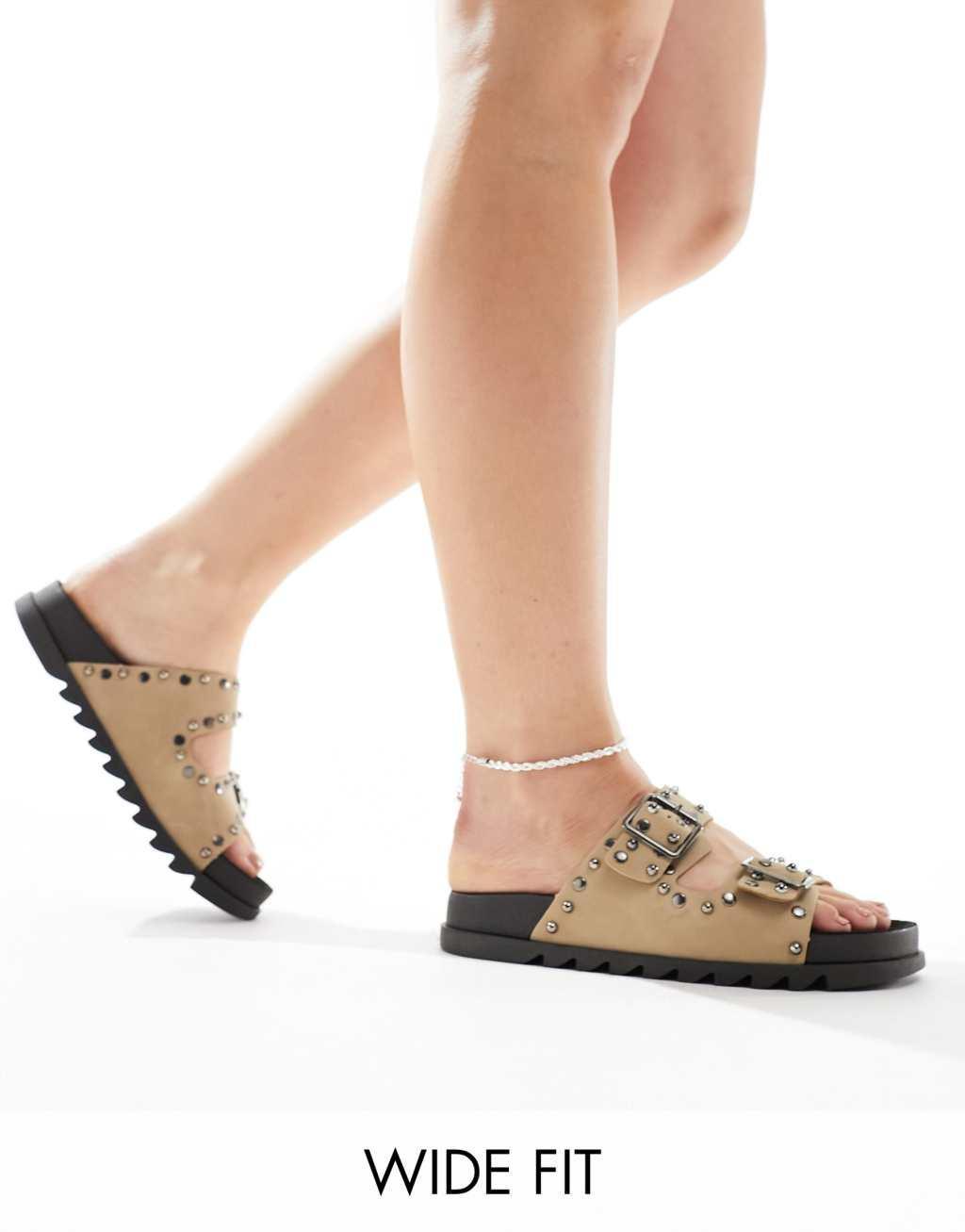 ASOS DESIGN Wide Fit Fantasy studded flat sandal Product Image