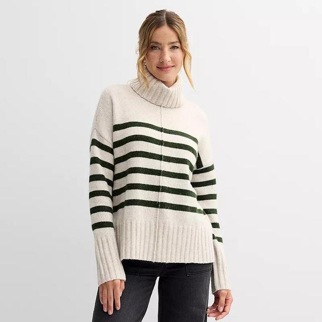 Petite Sonoma Goods For Life Turtleneck Tunic Sweater, Womens Juniper Grey Stripe Product Image