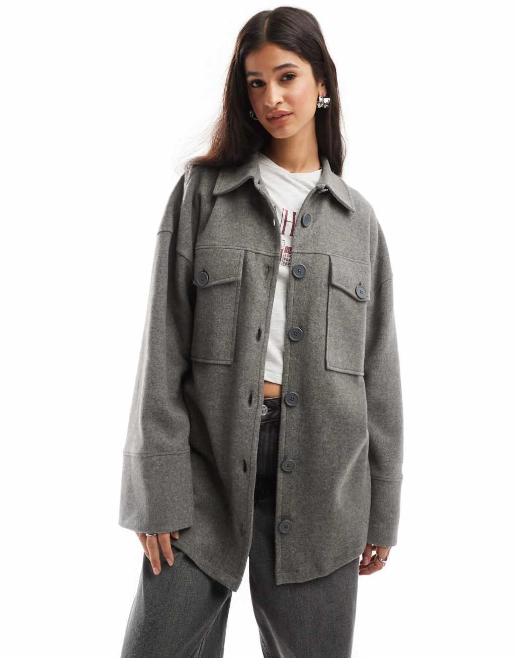 ASOS DESIGN supersoft shacket in charcoal heather Product Image