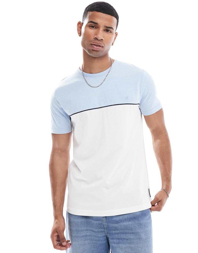 French Connection block piping t-shirt in sky blue & white Product Image