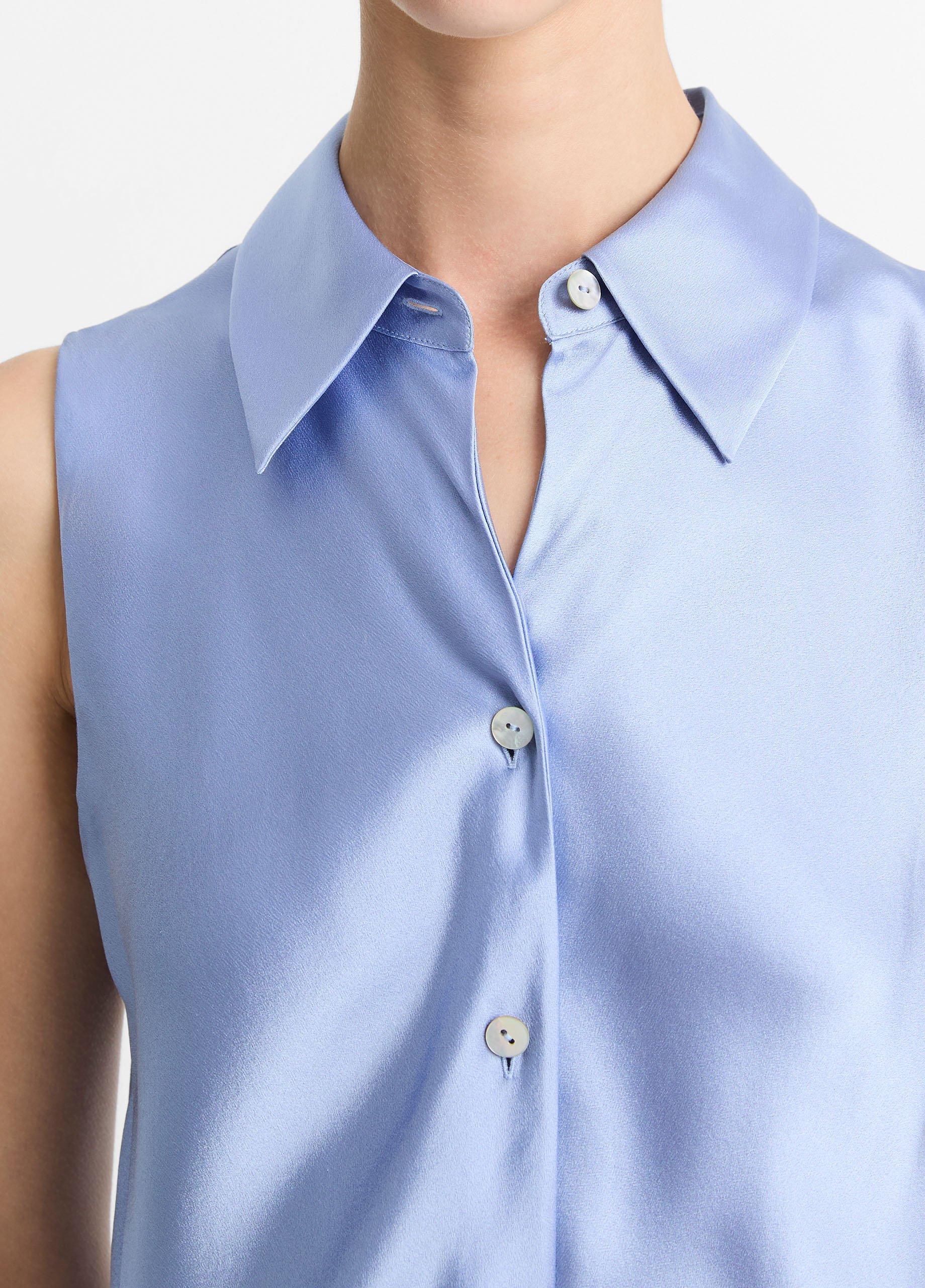 Silk Bias Button-Front Sleeveless Shirt Product Image