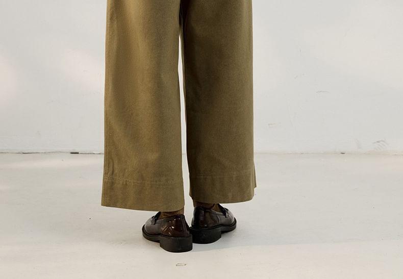 High Rise Plain Pleated Wide Leg Pants Product Image