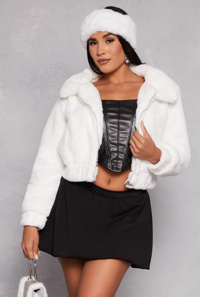 Womens Faux Fur Zip Front Cropped Jacket Product Image