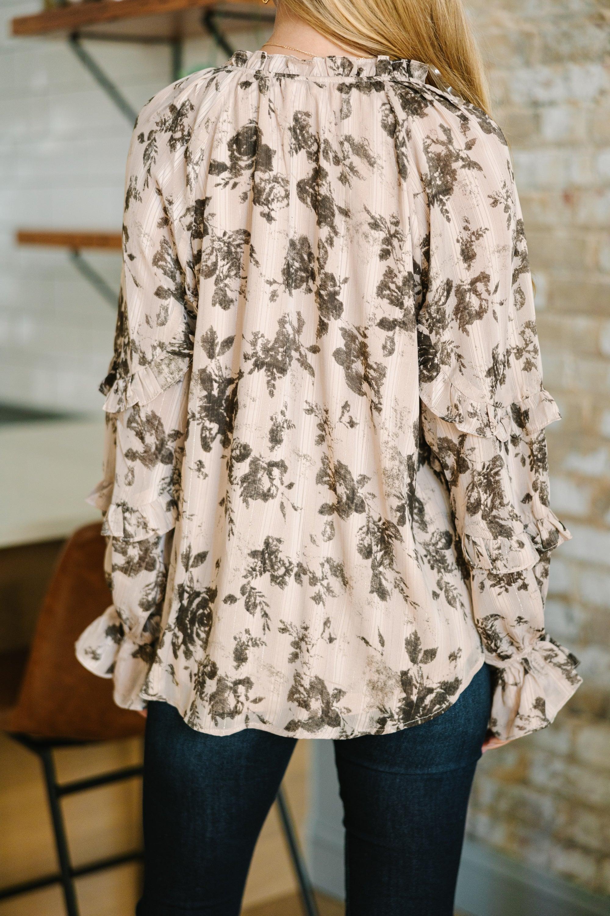 Waiting For You Mocha Brown Floral Blouse Female Product Image