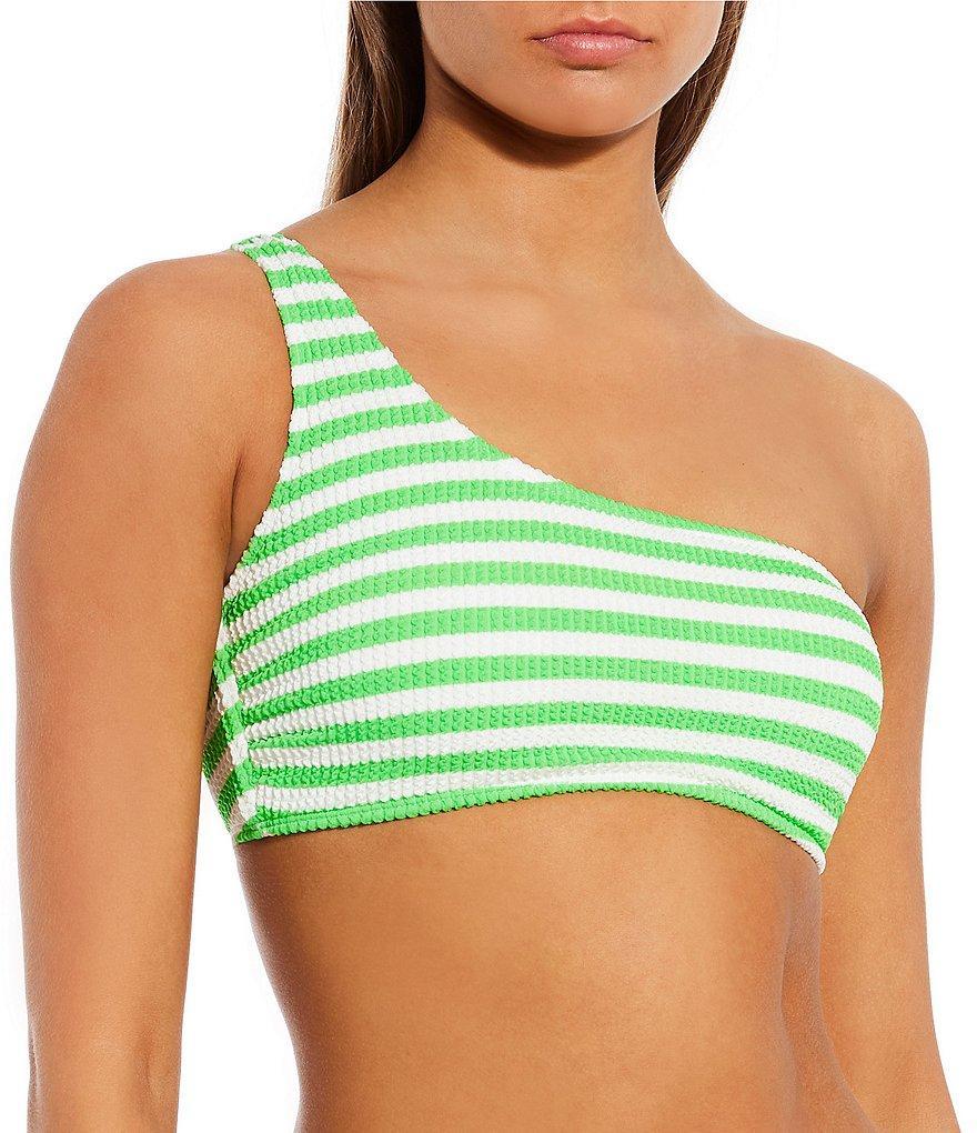 GB Stripe Scrunchie Textured One Shoulder Swim Top Product Image