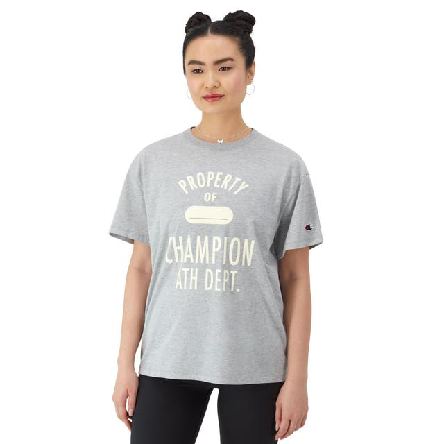 Womens Champion Oversized T-Shirt, Athletic Dept. Graphic Oxford Grey XS Product Image