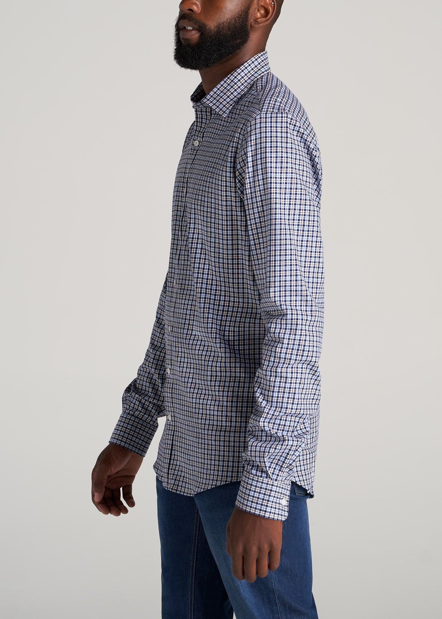 Oskar Button-Up Shirt for Tall Men in Cobalt & Chocolate Brown Micro Plaid Product Image