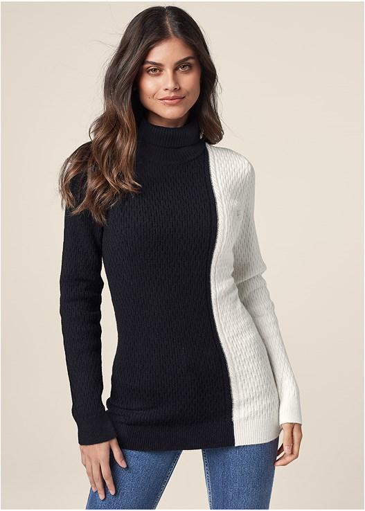 Color Block Turtleneck Sweater Product Image