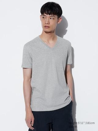 Mens Dry V-Neck Short-Sleeve Color T-Shirt with Quick-Drying Gray Small UNIQLO US Product Image