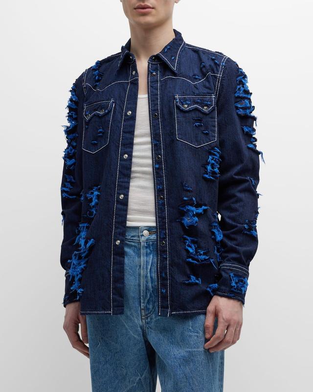 Mens Destroyed Denim Western Shirt Product Image