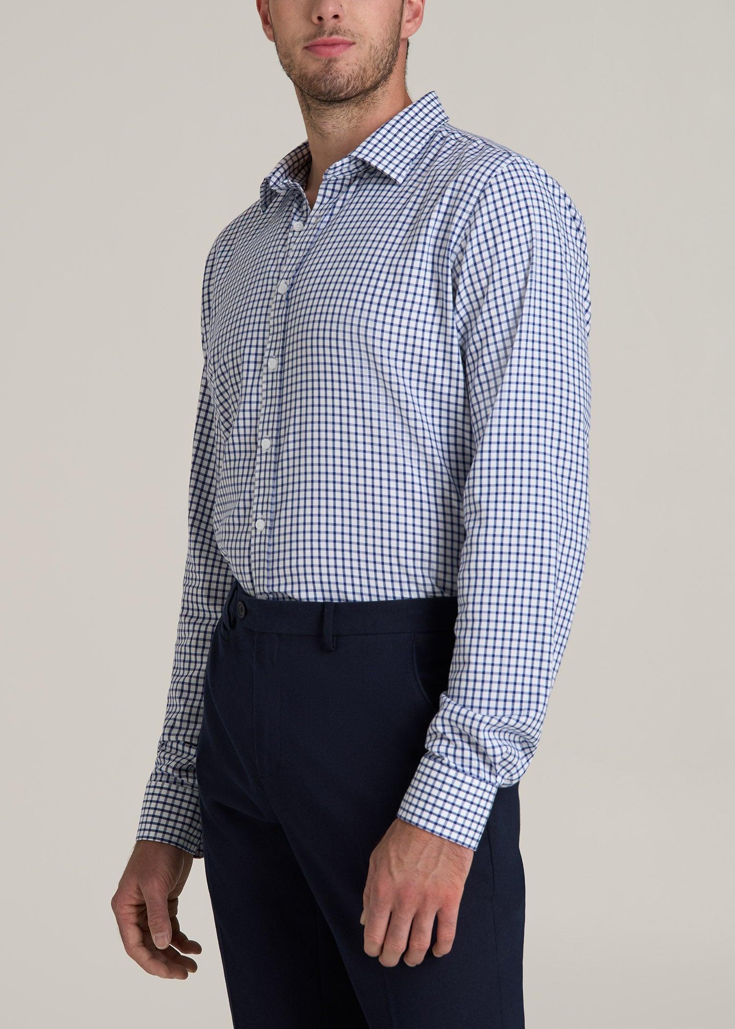 Oskar Button-Up Dress Shirt for Tall Men in Bright Blue Grid Product Image