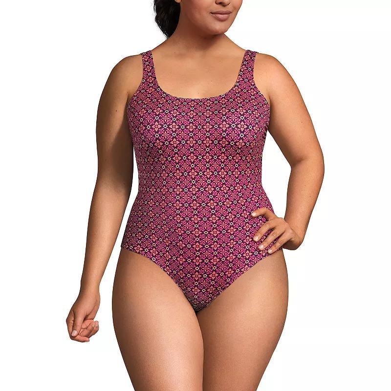 Plus Size Lands End Chlorine Resistant Tugless Sporty One-Piece Swimsuit, Womens Product Image