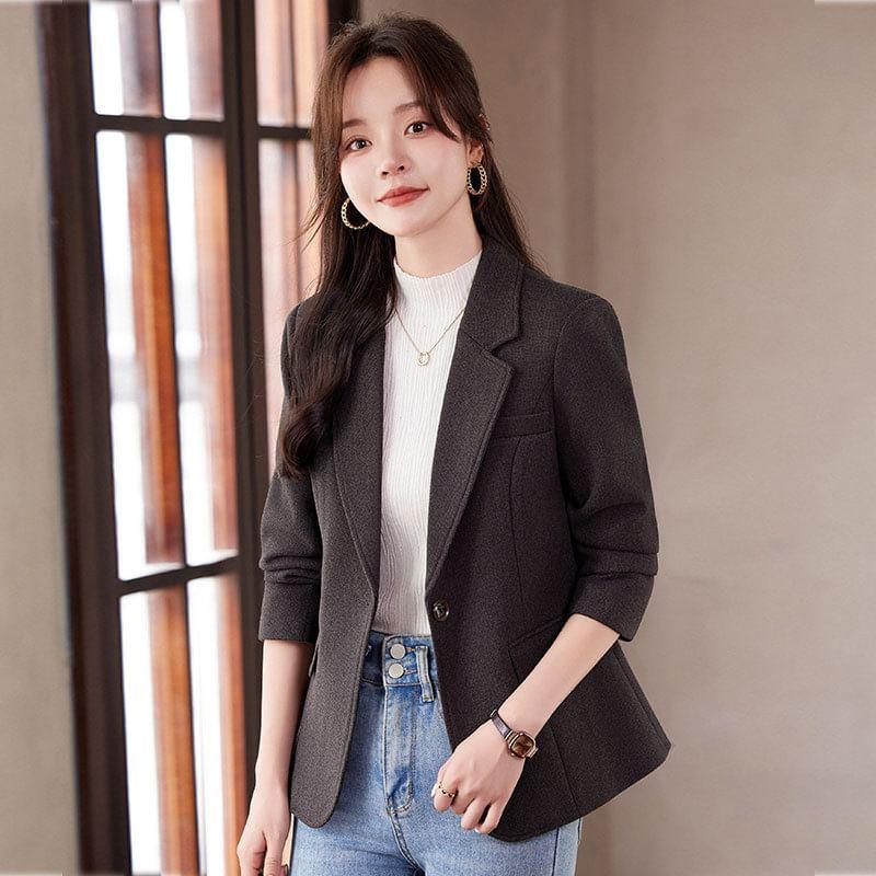 Lapel Collar Plain Single Breasted Blazer Product Image