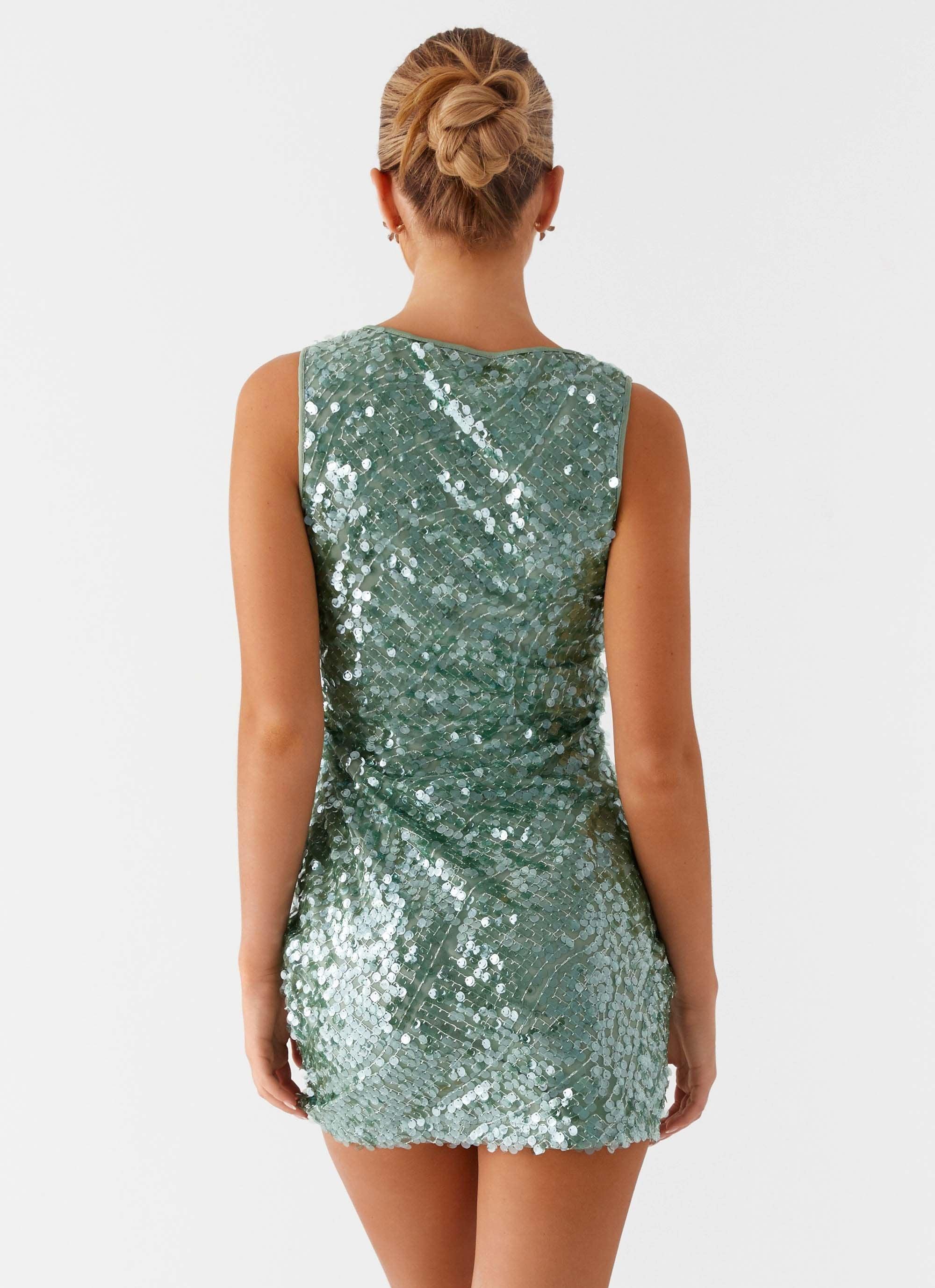 Tongue Tied Sequin Mini Dress - Mint Product Image