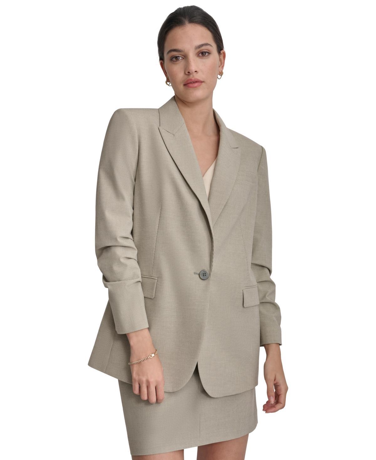 Dkny Womens Peak-Lapel Ruched-Sleeve Blazer - Lt Fatig Product Image