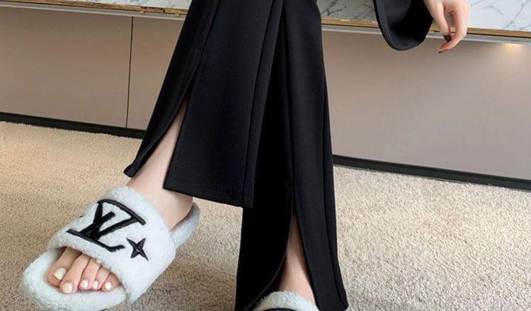 Maternity Elastic Waist Plain Slit Flared Pants Product Image