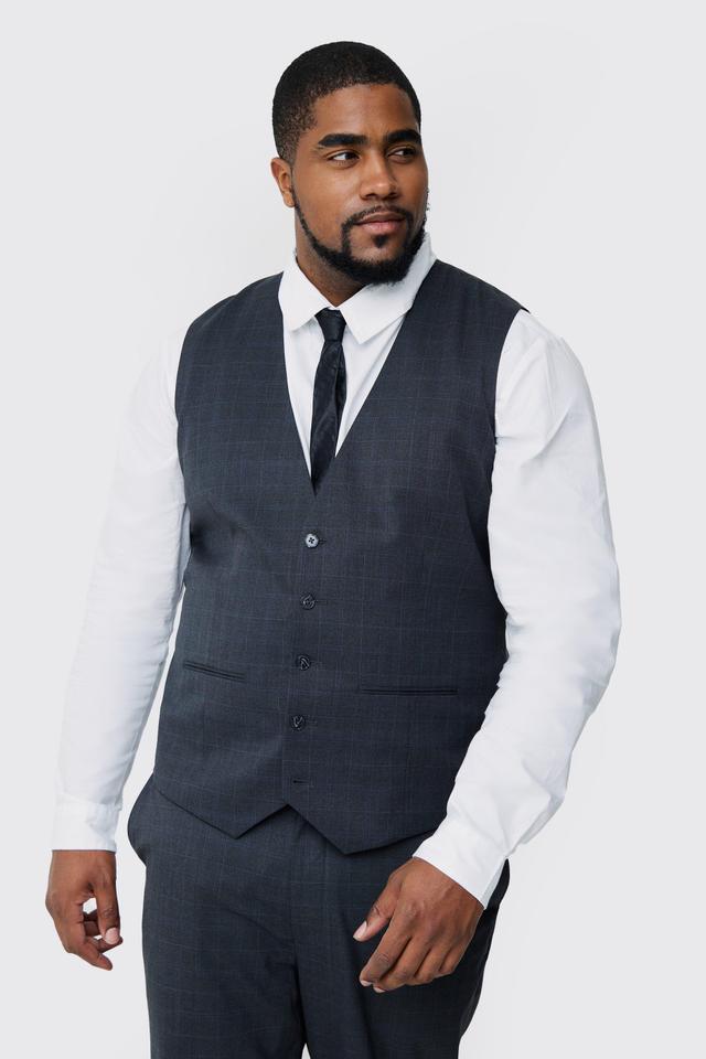 Mens Grey Plus Charcoal Check Waistcoat, Grey Product Image