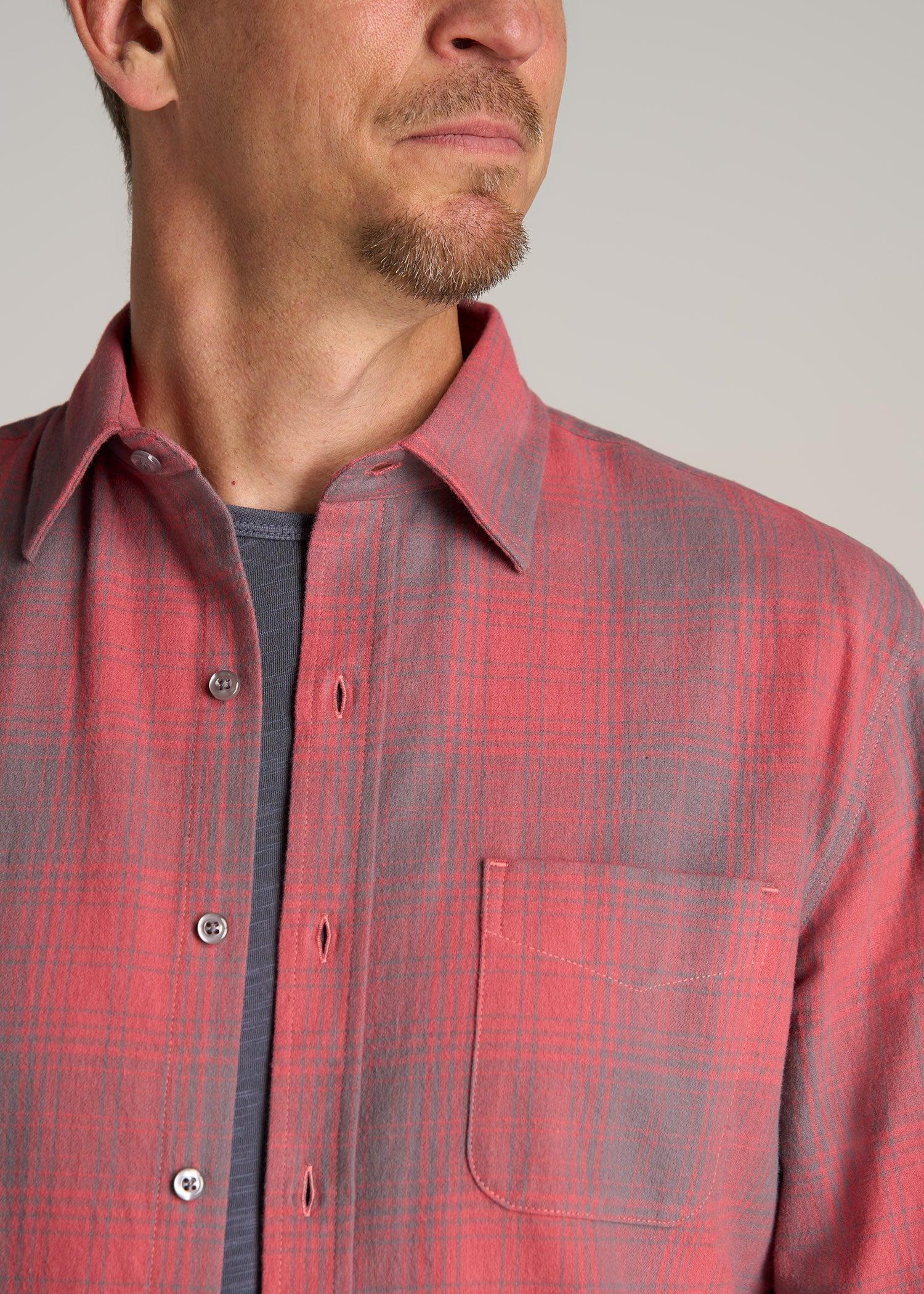 Nelson Flannel Shirt for Tall Men in Red and Grey Plaid Product Image