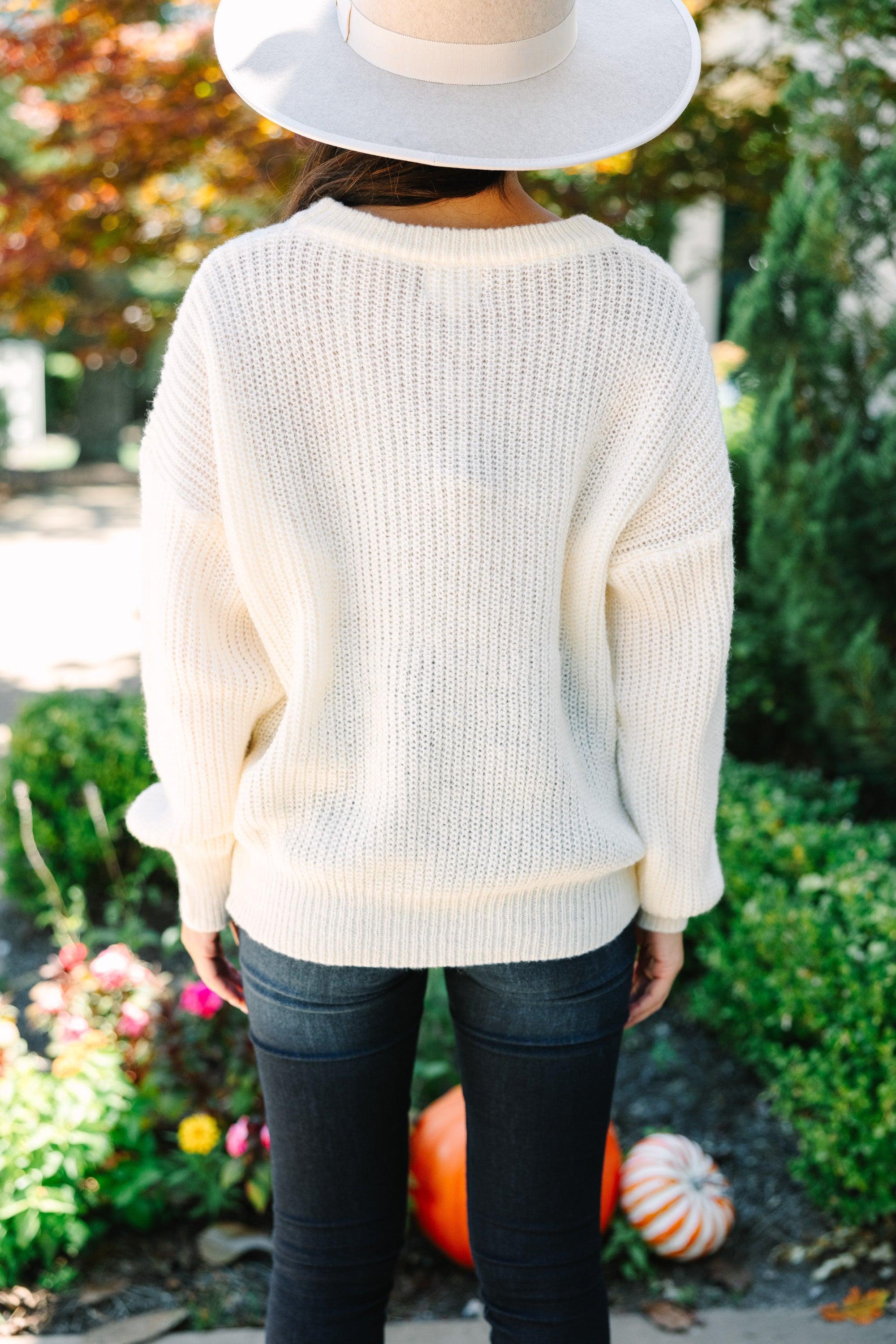 Hey Pumpkin Oatmeal White Stitched Sweater Female Product Image