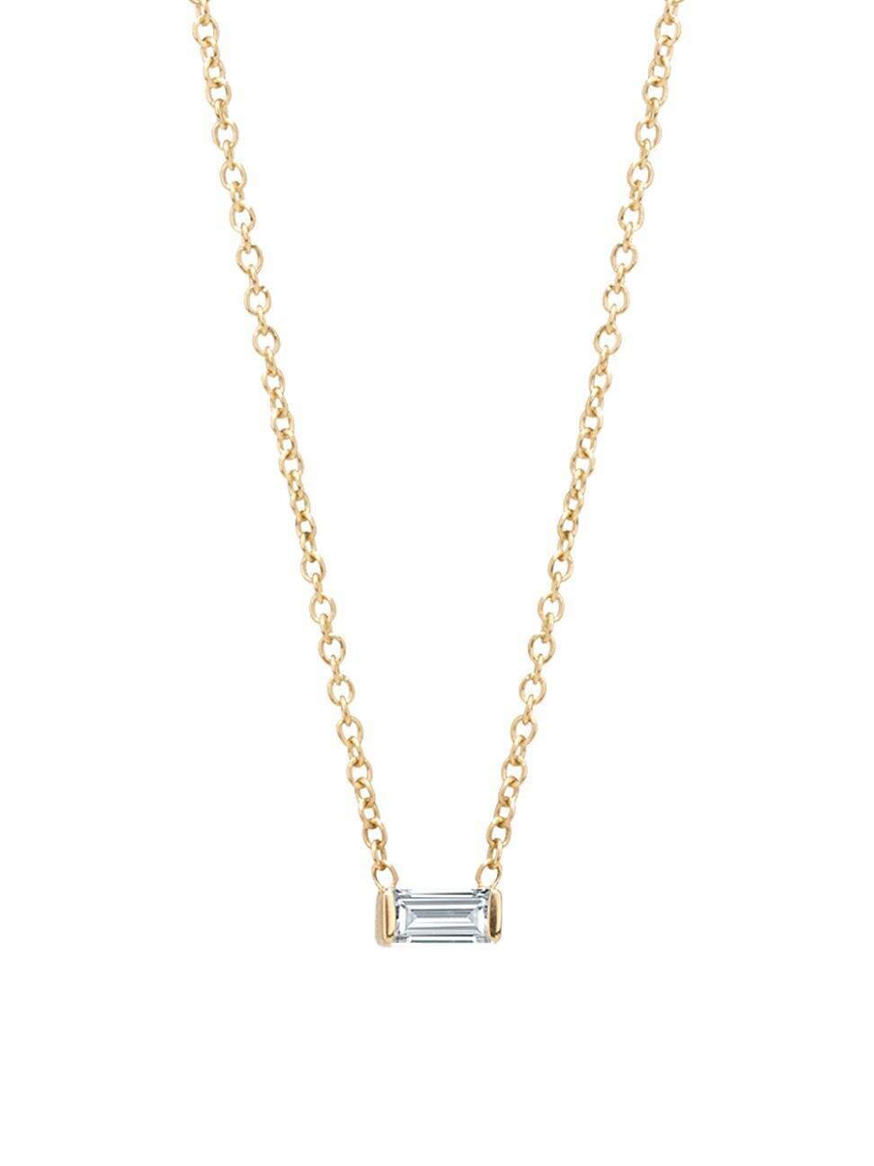 Womens Birthstones 14K Yellow Gold & White Diamond Horizontal Baguette Necklace Product Image