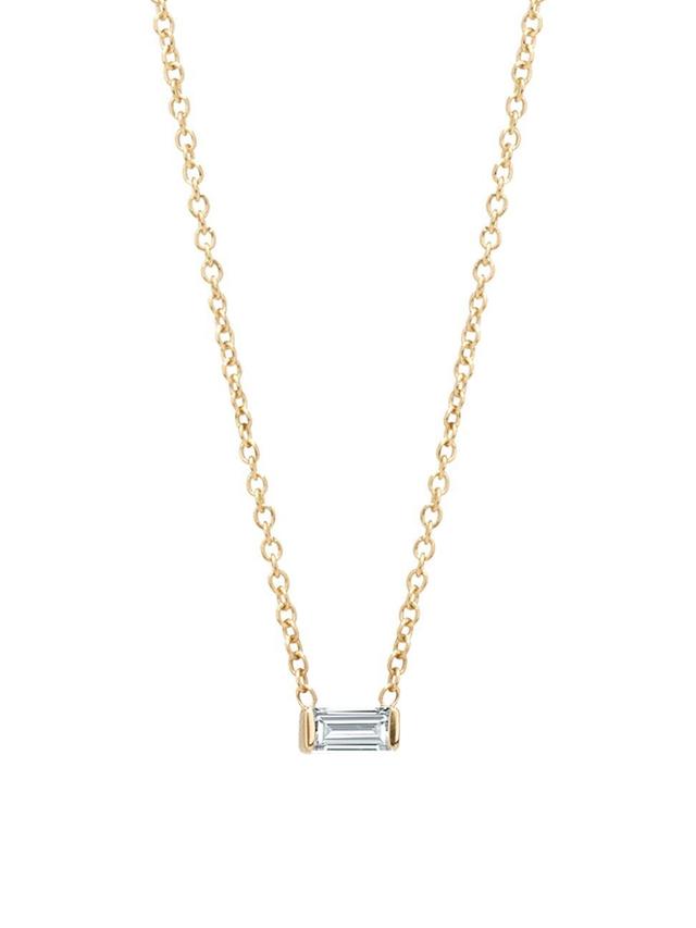 Womens Birthstones 14K Yellow Gold & White Diamond Horizontal Baguette Necklace Product Image