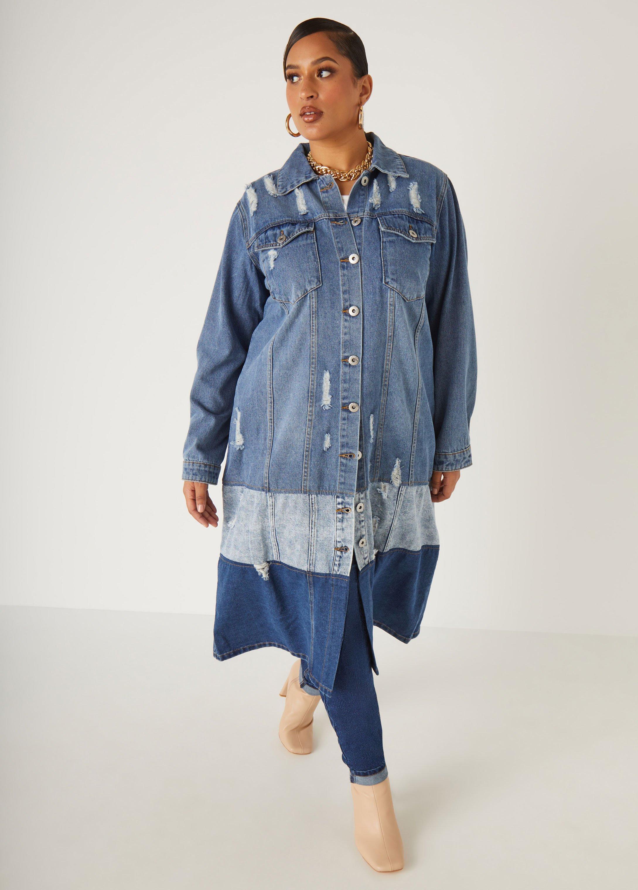 Colorblocked Maxi Denim Jacket Product Image