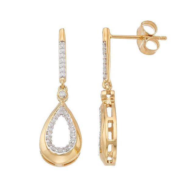 14k Gold Over Silver 1/5 Carat T.W. Diamond Teardrop Earrings, Womens, Gold Tone Product Image