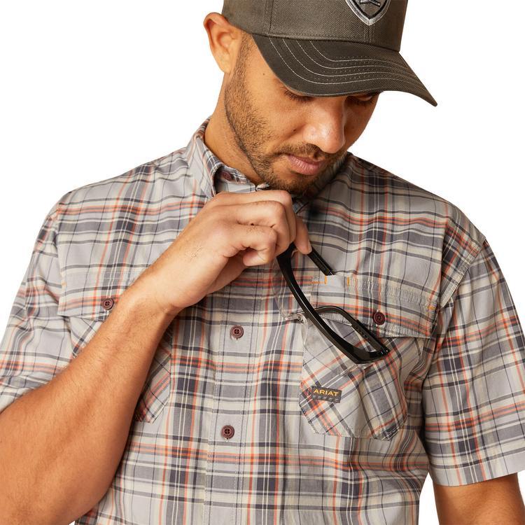 Ariat® Men's S/S Grey Plaid Rebar DuraStretch Button Shirt Product Image