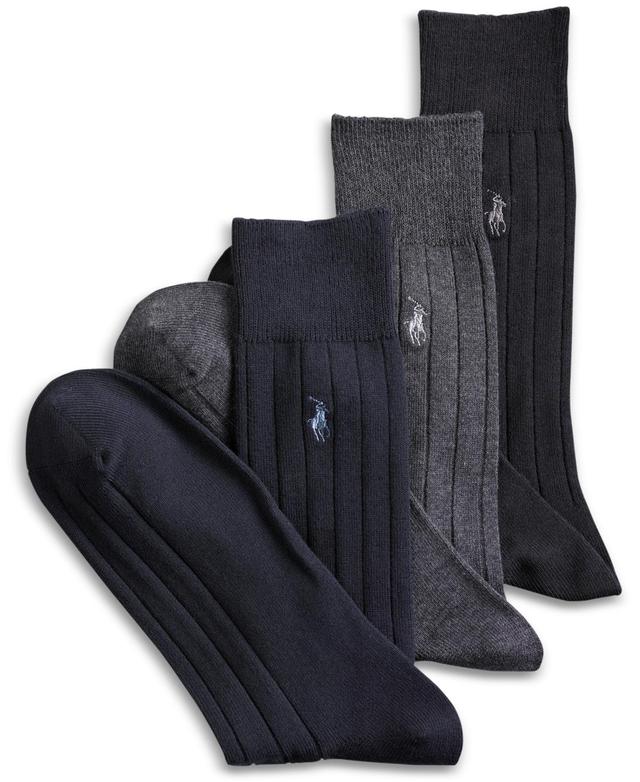 Polo Ralph Lauren Mens 3-Pk. Extended Size Cotton Rib Dress Socks - Black/Charcoal Product Image