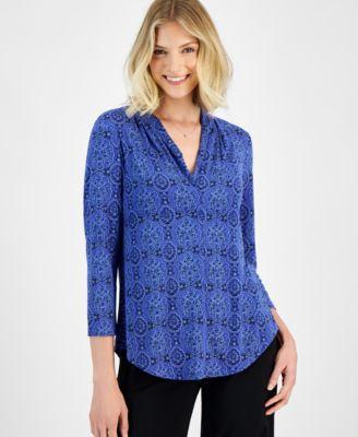 Jm Collection Womens Printed V-Neck 3/4-Sleeve Top, Created for Macys Product Image