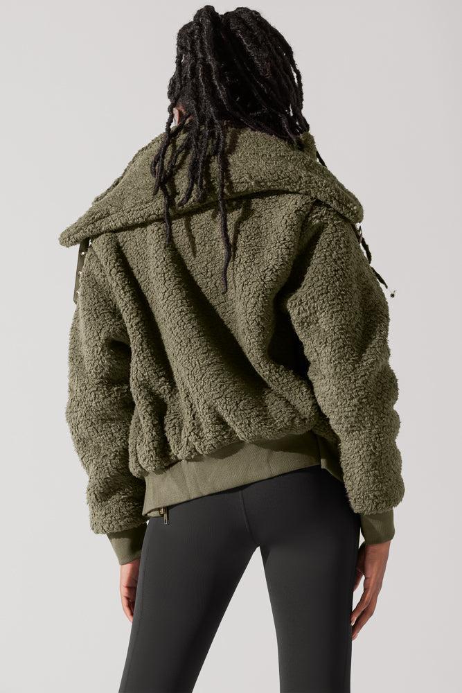 The Kinsley Bomber Jacket in Faux Sherpa - Olive Product Image