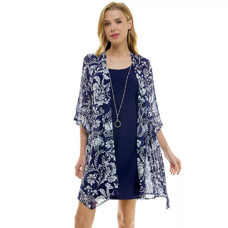 Womens Luxology 2-Piece 3/4 Bell Sleeve Cardigan & Dress Set Blue Product Image