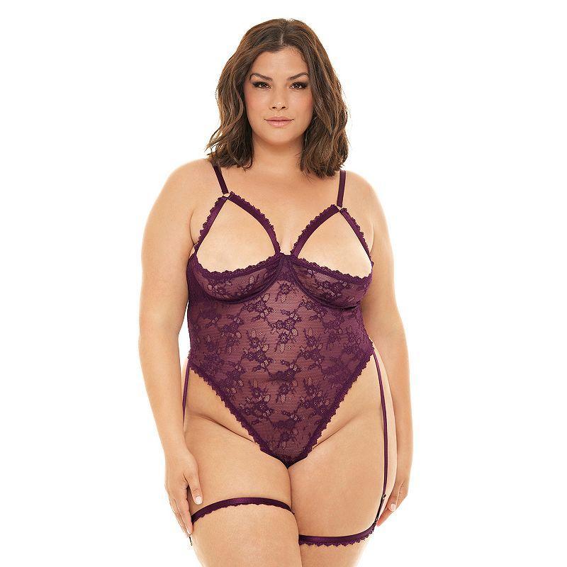 Oh La La Cheri Elayne Lace Open Cup Underwire Teddy with Garter Straps Product Image