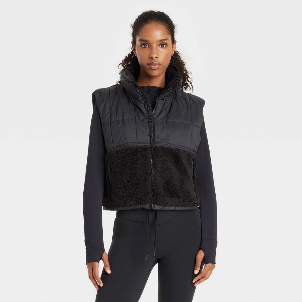 Womens High Pile and Quilted Vest - JoyLab Black Product Image