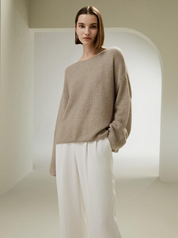 Relaxed Fit Drop-Shoulder Silk Cashmere Blend Sweatshirt Product Image